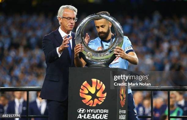 David Gallop and Alex Brosque of Sydney FC after the 2017 A-League Grand Final match between Sydney FC and the Melbourne Victory at Allianz Stadium...