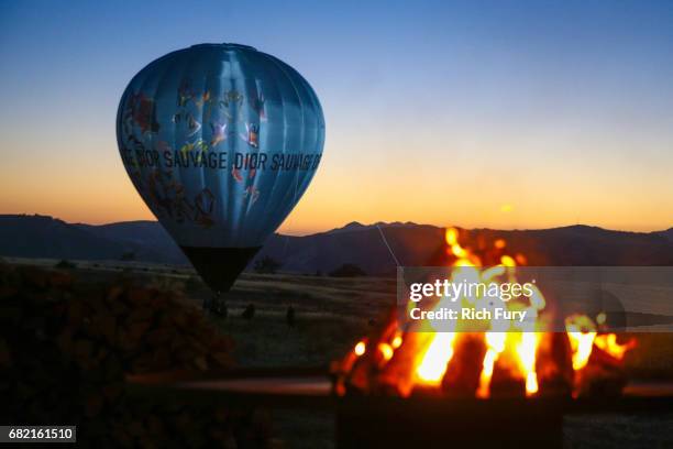 Hot air balloon is seen during the Christian Dior Cruise 2018 Runway Show at the Upper Las Virgenes Canyon Open Space Preserve on May 11, 2017 in...