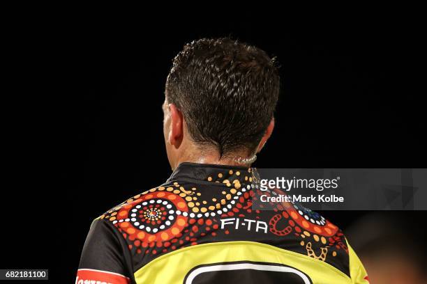 General view is seen of the referee Indigenous Round shirt during the round 10 NRL match between the St George Illawarra Dragons and the Cronulla...