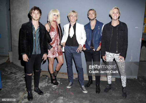 Ellington Ratliff, Rydel Lynch, Ross Lynch, Rocky Lynch and Riker Lynch attend the R5 Release Party Show For "New Addictions" at Teragram Ballroom on...