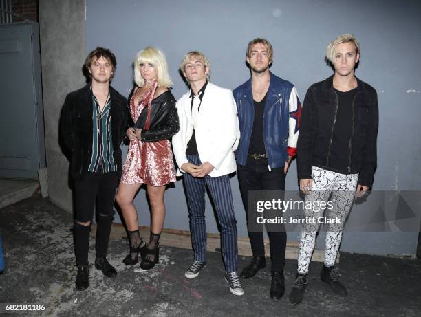 Ellington Ratliff, Rydel Lynch, Ross Lynch, Rocky Lynch and Riker Lynch attend the R5 Release Party Show For "New Addictions" at Teragram Ballroom on...