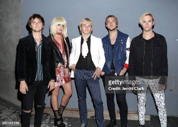 Ellington Ratliff, Rydel Lynch, Ross Lynch, Rocky Lynch and Riker Lynch attend the R5 Release Party Show For "New Addictions" at Teragram Ballroom on...