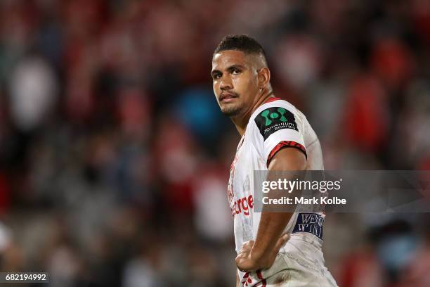 Nene MacDonald of the Dragons looks dejected after defeat during the round 10 NRL match between the St George Illawarra Dragons and the Cronulla...
