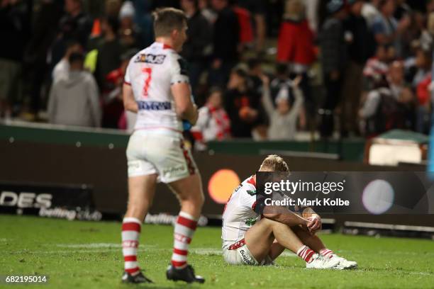 Jack de Belin looks dejected after defeat during the round 10 NRL match between the St George Illawarra Dragons and the Cronulla Sharks at UOW...