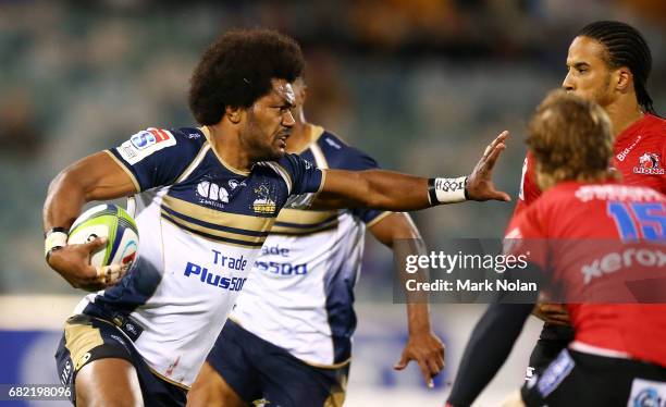 Henry Speight of the Brumbies runs the ball during the round 12 Super Rugby match between the Brumbies and the Lions at GIO Stadium on May 12, 2017...