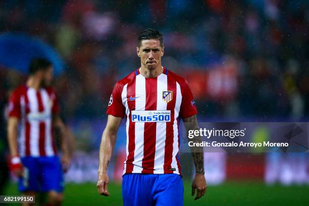 Fernando Torres of Atletico de Madrid bites his lips after the UEFA Champions League Semi Final second leg match between Club Atletico de Madrid and...