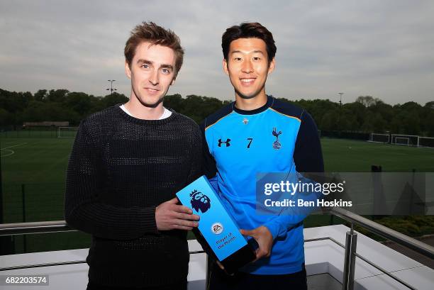 Son Heung-min of Tottenham Hotspur poses with his EA Sports Player of the Month award on May 11, 2017 in Enfield, England.