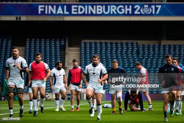 Clermont players are pictured during the captains run training session at the Murrayfield stadium in Edinburgh on May 12 on the eve of the European...