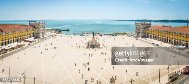 lisbon aerial panorama over praco do comercio waterfront square portugal - lisbon stock pictures, royalty-free photos & images