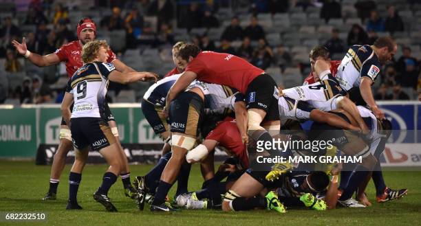 Lions player Andries Ferreira gets on top during the Super Rugby match between the ACT Brumbies and the South African Lions in Canberra on May 12,...