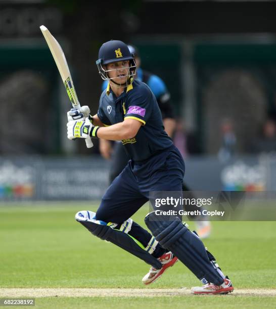 Sam Hain of Warwickshire bats during the Royal London One-Day Cup match Worcestershire and Warwickshire at New Road on May 12, 2017 in Worcester,...