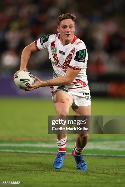 Kurt Mann of the Dragons runs the ball during the round 10 NRL match between the St George Illawarra Dragons and the Cronulla Sharks at UOW Jubilee...