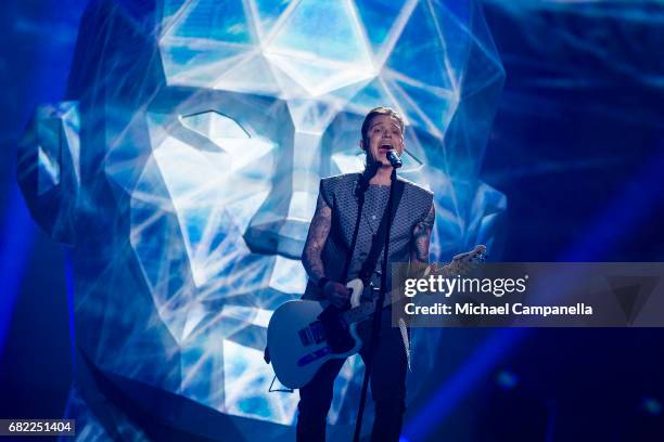 Torvald representing Ukraine performs the song "Time" during the rehearsal for the second semi final of the 62nd Eurovision Song Contest at...