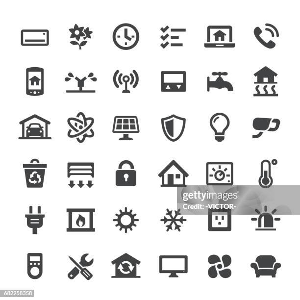 bildbanksillustrationer, clip art samt tecknat material och ikoner med smarta hus ikoner - stora serien - inbrottslarm