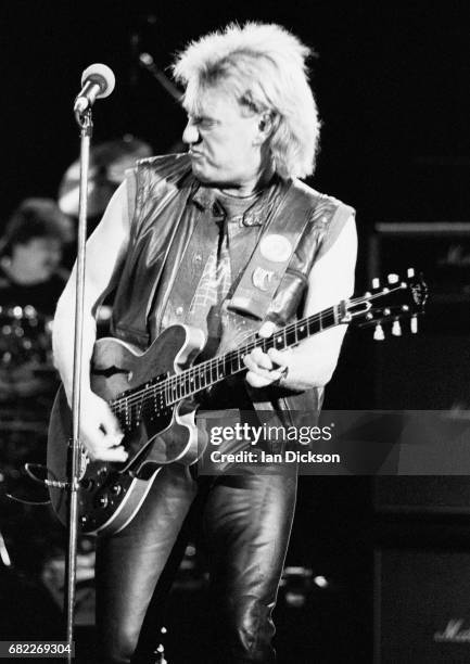 Alvin Lee of Ten Years After performing on stage at Hammersmith Odeon, London, 27 January 1990.