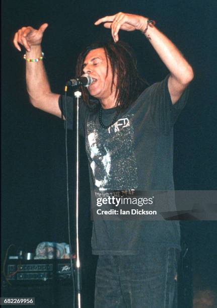 Charlie Harper of UK Subs performing on stage at Brixton Academy, London, 14 September 1991.