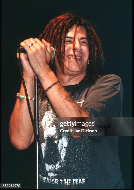 Charlie Harper of UK Subs performing on stage at Brixton Academy, London, 14 September 1991.