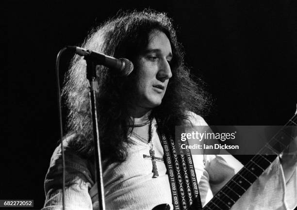 Mick Box of Uriah Heep performing on stage at London, Music Festival, Alexandra Palace, London, 05 August 1973.