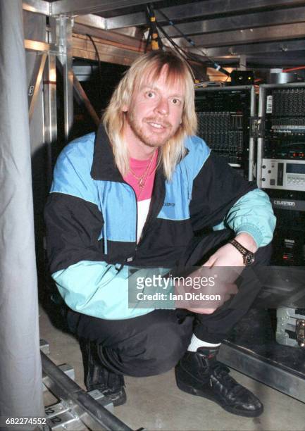 Rick Wakeman, backstage on tour with re-formed Yes, Canada, April 1991.