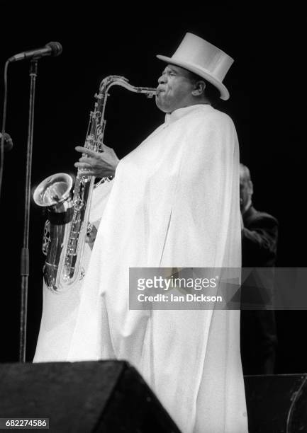 Junior Walker performing on stage at Magic Of Motown Revue, Hammersmith Odeon, London, 24 October 1989.