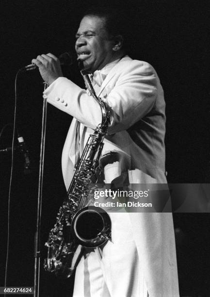 Junior Walker performing on stage at Magic Of Motown Revue, Hammersmith Odeon, London, 24 October 1989.