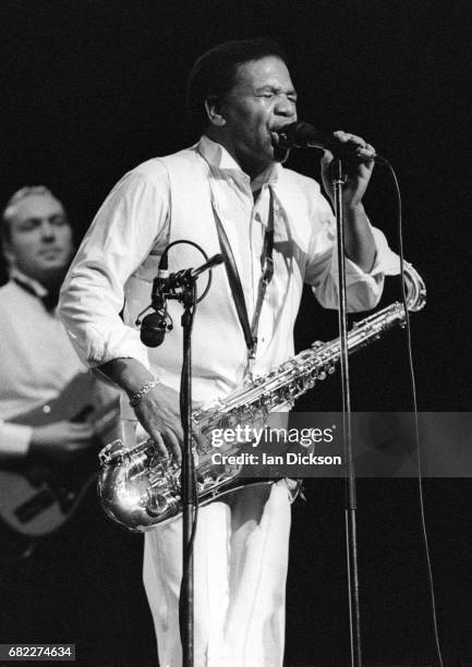 Junior Walker performing on stage at Magic Of Motown Revue, Hammersmith Odeon, London, 24 October 1989.