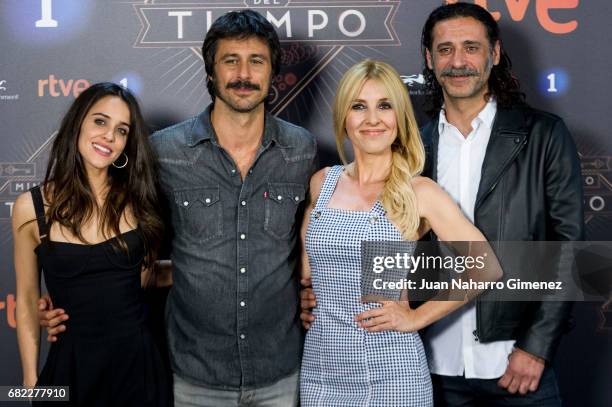 Macarena Garcia, Hugo Silva, Cayetana Guillen Cuervo, and Nacho Fresneda attend 'El Ministerio del Tiempo' Third Seasson photocall at Radiotelevision...