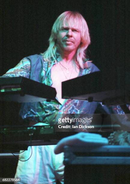 Rick Wakeman of Yes performing on stage on their reunion tour, Canada, April 1991.