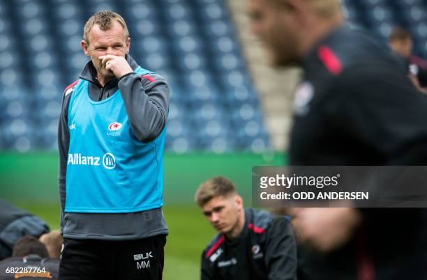 Saracens' Northern Irish director of Rugby Marc McCall attends the captain's run training session at Murrayfield Stadium in Edinburgh, Scotland on...