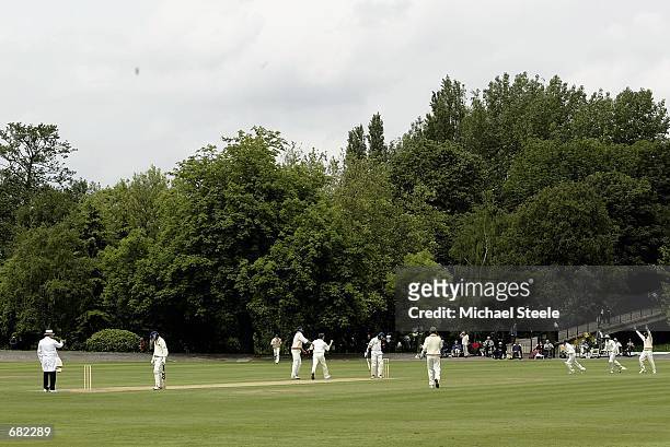 James Kirtley of the MCC traps Jumar Sangakarra of Sri Lanka lbw for 6 during the third days play of the MCC v Sri Lanka Tour match played at Queen's...