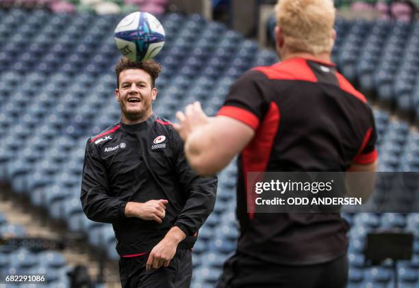 Saracen's Duncan Taylor takes part in a captain's run training session at Murrayfield Stadium in Edinburgh, Scotland on May 12 ahead of their rugby...