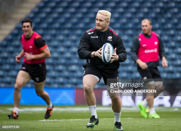 Saracens' South African prop Vincent Koch attends their captain's run training session at Murrayfield Stadium in Edinburgh, Scotland on May 12 ahead...