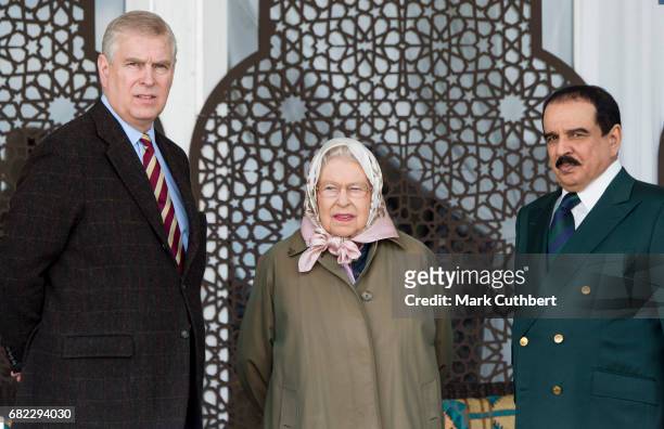 Queen Elizabeth II and Prince Andrew, Duke of York with King Hamad bin Isa Al Khalifa of Bahrain at the Endurance Event at the Windsor Horse Show on...