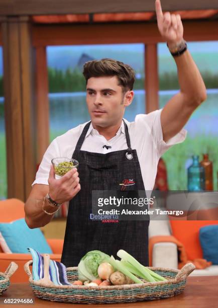 Zac Efron is seen on the set of 'Despierta America' to promote the film 'Baywatch' at Univision Studios on May 12, 2017 in Miami, Florida.