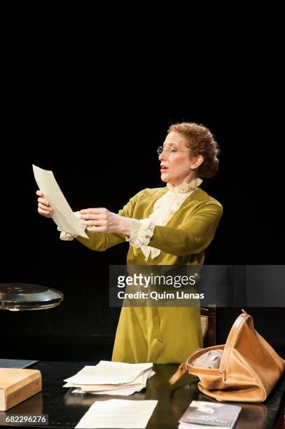 Spanish actress Clara Sanchis perform during the press preview of the play 'Una habitación propia' by Virginia Woolf on stage at the Espanol Theatre...