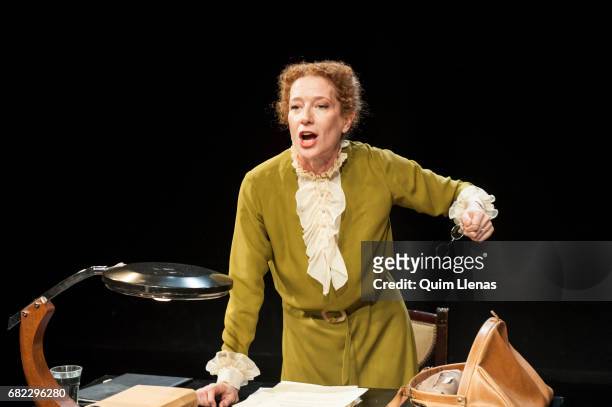 Spanish actress Clara Sanchis perform during the press preview of the play 'Una habitación propia' by Virginia Woolf on stage at the Espanol Theatre...