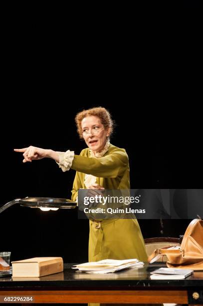 Spanish actress Clara Sanchis perform during the press preview of the play 'Una habitación propia' by Virginia Woolf on stage at the Espanol Theatre...