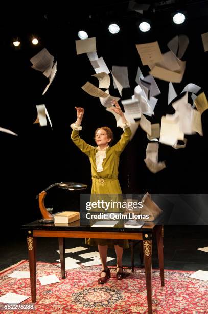 Spanish actress Clara Sanchis perform during the press preview of the play 'Una habitación propia' by Virginia Woolf on stage at the Espanol Theatre...