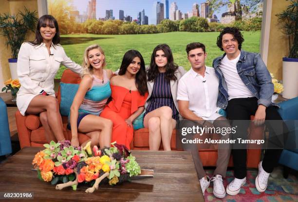 Ilfenesh Hadera, Kelly Rohrbach, Priyanka Chopra, Alexandra Daddario, Zac Efron and Jon Bass are seen on the set of 'Despierta America' to promote...