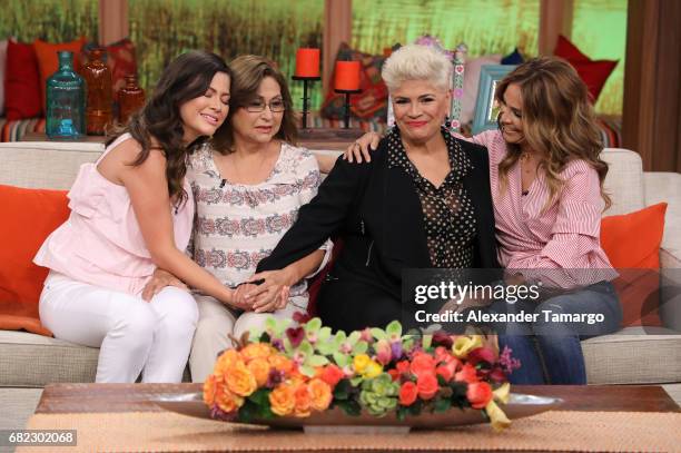 Ana Patricia Gamez and Karla Martinez are seen with their mothers on the set of 'Despierta America' to promote the film 'Baywatch' at Univision...