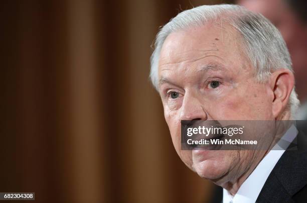 Attorney General Jeff Sessions speaks during an event at the Justice Department May 12, 2017 in Washington, DC. Sessions was presented with an award...