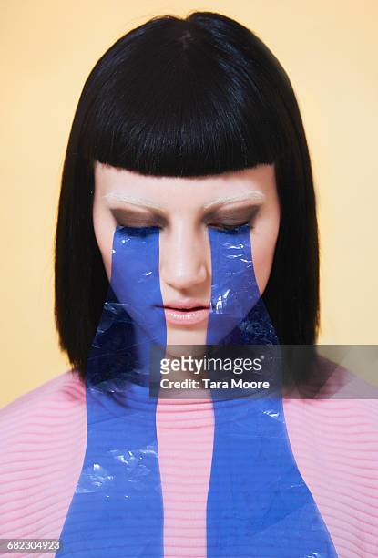 collage of woman with tears - teardrop foto e immagini stock