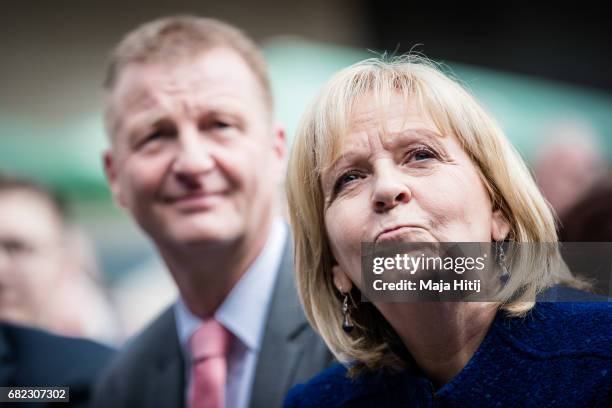 German Social Democrats lead candidate Hannelore Kraft sits next to Ralf Jaeger, Interior Minister of German federal state North Rhine-Westphalia at...