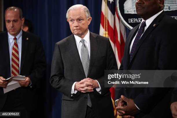 Attorney General Jeff Sessions arrives for an event at the Justice Department May 12, 2017 in Washington, DC. Sessions was presented with an award...