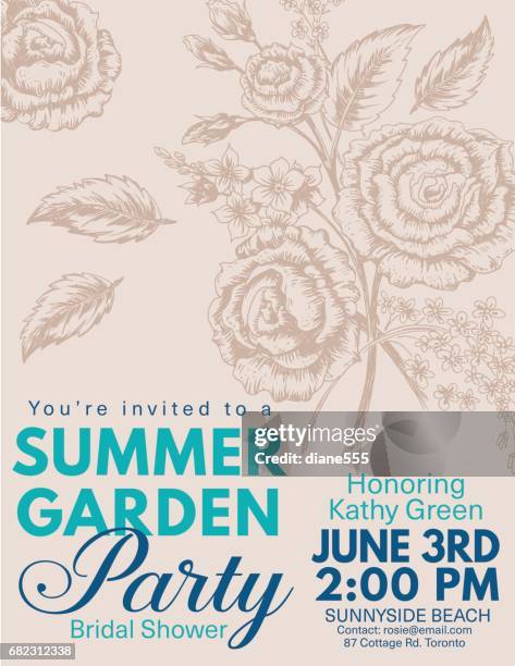 hand gezeichnete rosen bouquet hintergrund - gartenparty stock-grafiken, -clipart, -cartoons und -symbole