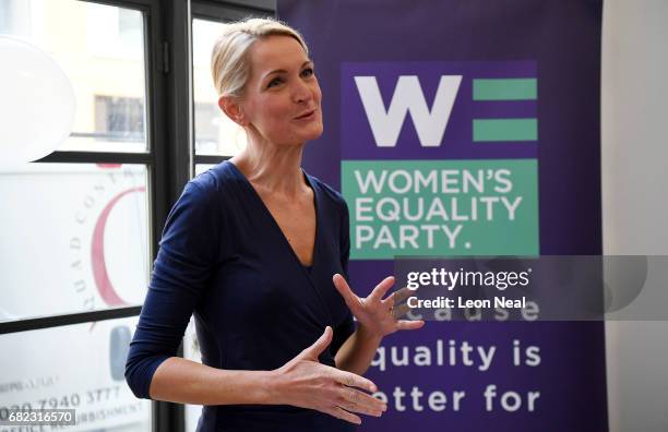 Leader of the Women's Equality Party Sophie Walker speaks during the launch of their Election manifesto at the party's headquarters on May 12, 2017...