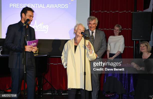 Ben Forster, Dame Judi Dench and Sir Stephen Waley-Cohen attend the Acting For Others Presidential Awards at The Crazy Coqs on May 12, 2017 in...