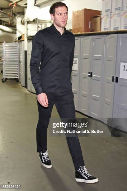 Bojan Bogdanovic of the Washington Wizards arrives at the arena before Game Five of the Eastern Conference Semifinals against the Boston Celtics...