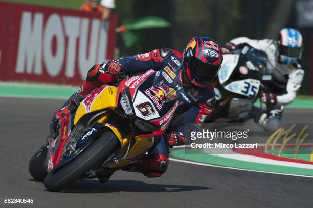 Stefan Bradl of Germany and Red Bull Honda World Superbike team leads the field during the FIM Superbike World Championship - Free Practice at Misano...