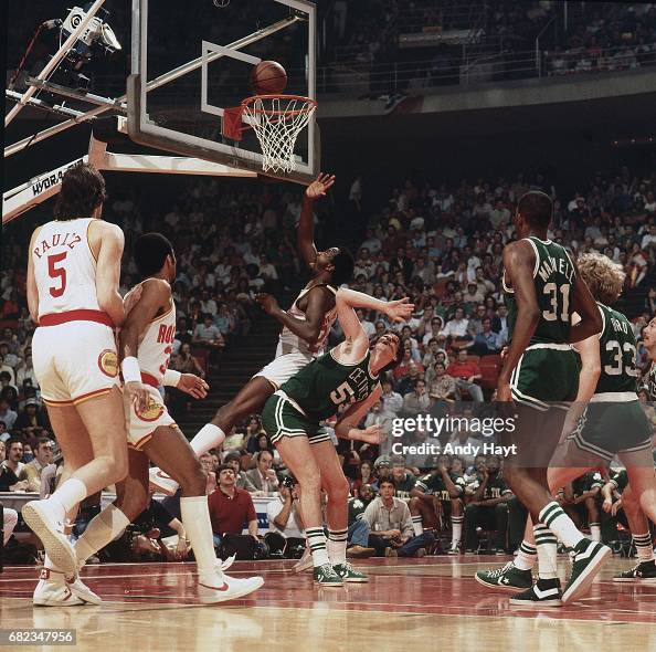 Robey Rockets Houston Rockets Moses Malone in action vs Boston Celtics Rick Robey ...